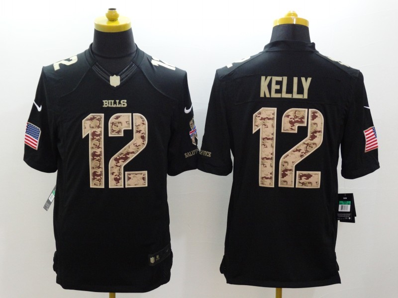 Men's Buffalo Bills Jim Kelly #12 Black Jersey